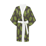 Hop pattern black background Women's Short Kimono Robe
