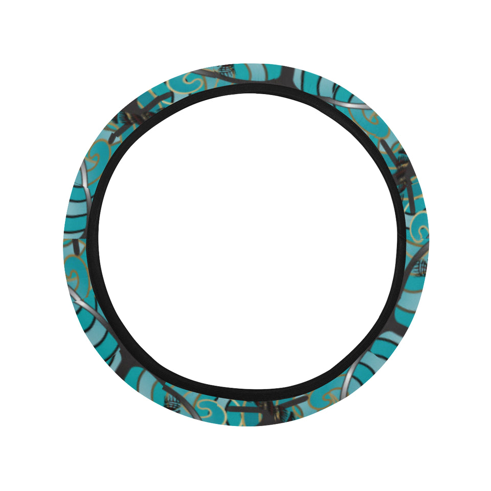 Anchor nautical green background Car Steering Wheel Cover