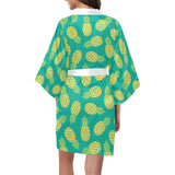 Pineapples pattern green background Women's Short Kimono Robe