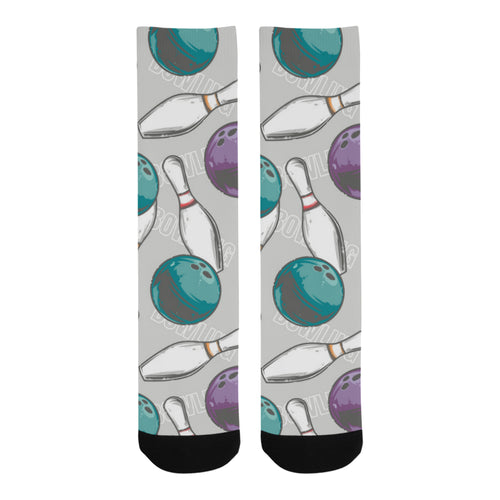 Bowling ball and pin gray background Crew Socks