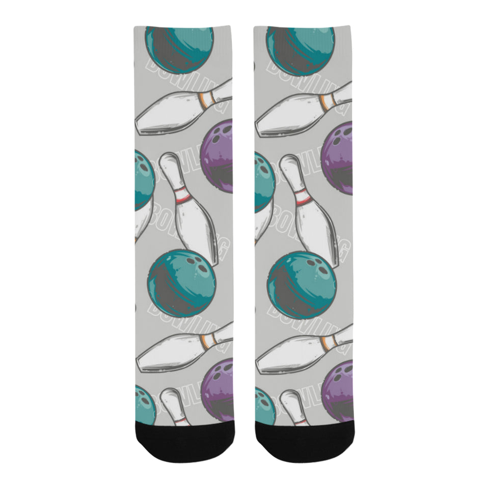Bowling ball and pin gray background Crew Socks