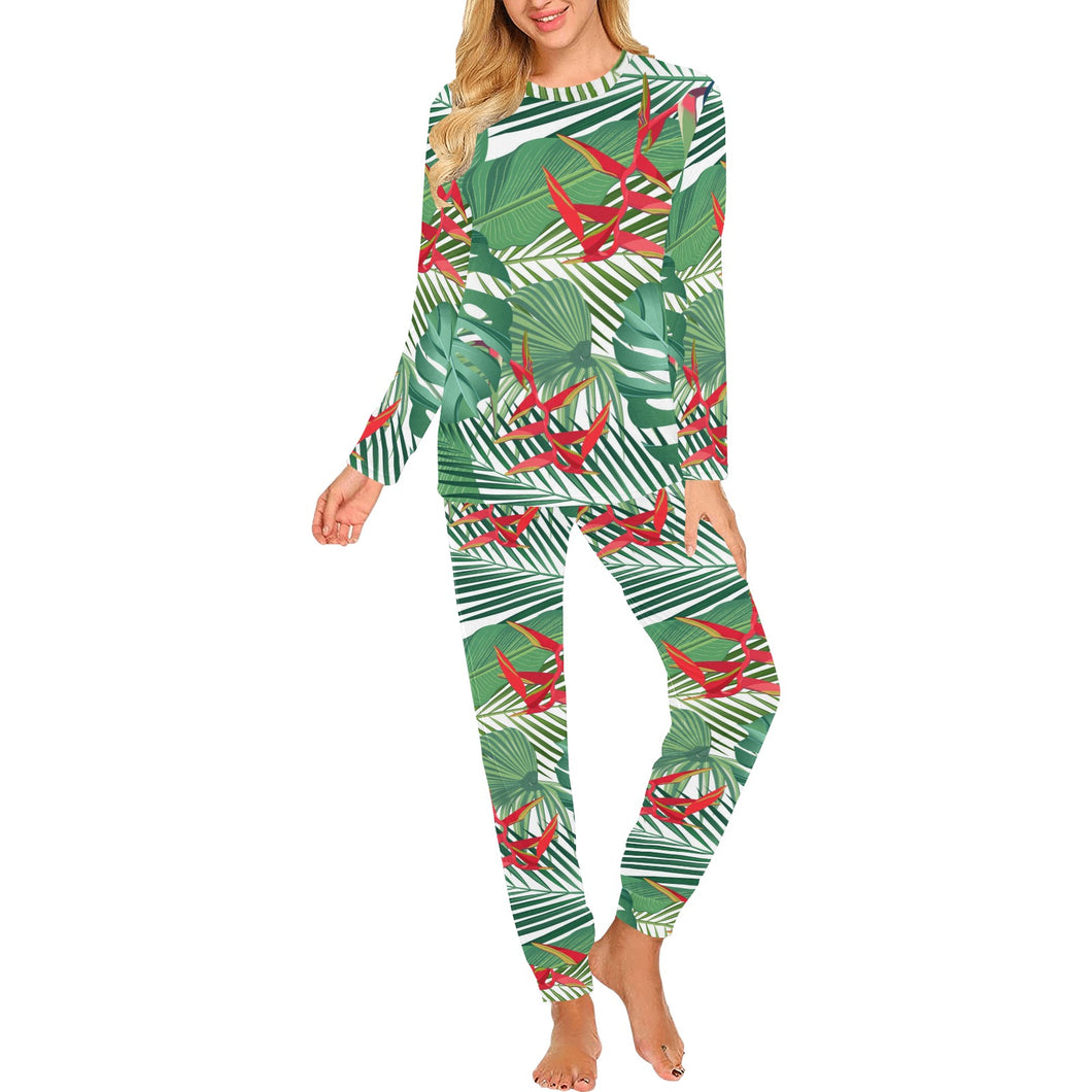 heliconia palm and monstera leaves pattern Women's All Over Print Pajama Set