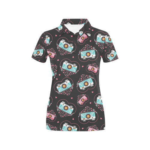 Camera Pattern Print Design 04 Women's All Over Print Polo Shirt