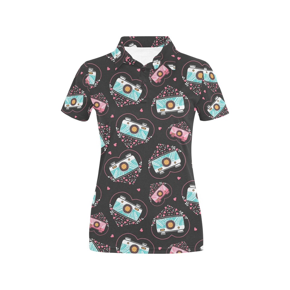 Camera Pattern Print Design 04 Women's All Over Print Polo Shirt