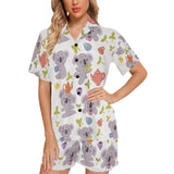 Cute koalas teapots tea Women's V-Neck Short Pajama Set