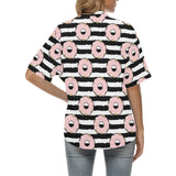 Donuts pink icing striped pattern Women's All Over Print Hawaiian Shirt