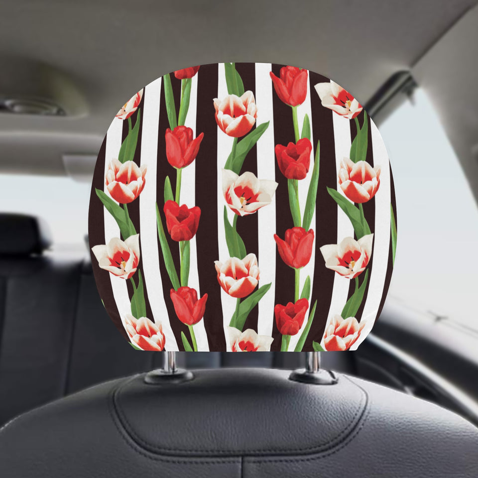red and white tulips pattern Car Headrest Cover