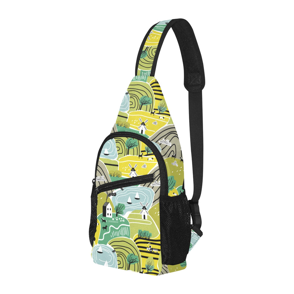 Hand drawn windmill pattern All Over Print Chest Bag