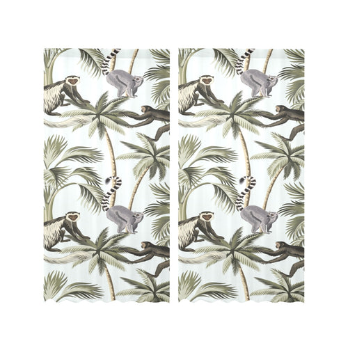 Monkey sloth lemur palm trees pattern Gauze Curtain