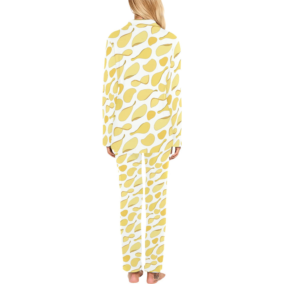 Potato Chips Pattern Print Design 02 Women's Long Pajama Set