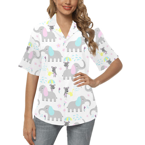Cute elephant mouse pattern Women's All Over Print Hawaiian Shirt