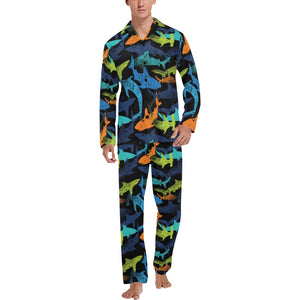 Colorful shark Men's Long Pajama Set