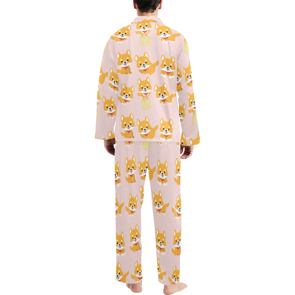 Cute shiba inu dog pattern Men's Long Pajama Set