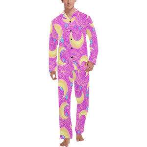 Moon pink rose background Men's Long Pajama Set