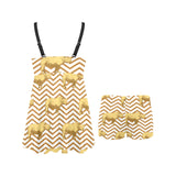Rhino yellow theme pattern Chest Sexy Pleated Two Piece Swim Dress