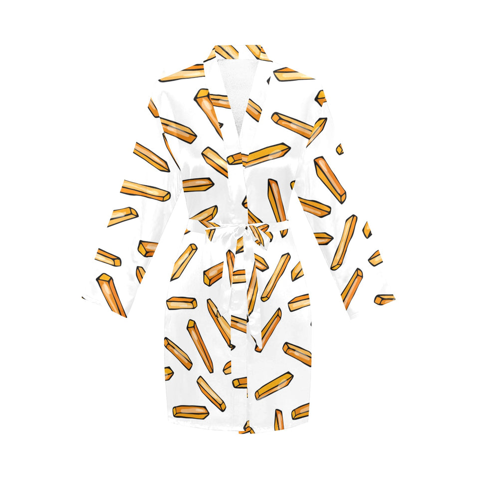 French fries potato pattern Women's Long Sleeve Belted Night Robe