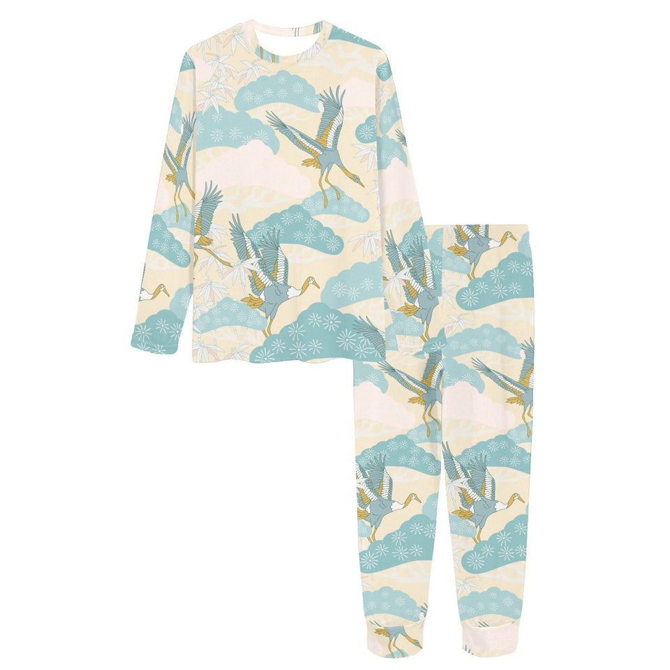 Bonsai bamboo stork japanese pattern cream theme Women's All Over Print Pajama Set