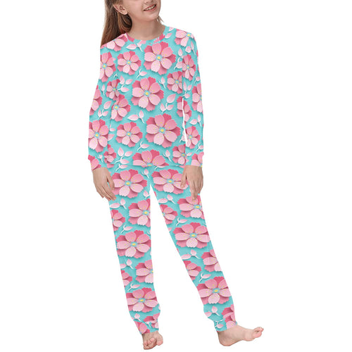 3D sakura cherry blossom pattern Kids' Boys' Girls' All Over Print Pajama Set