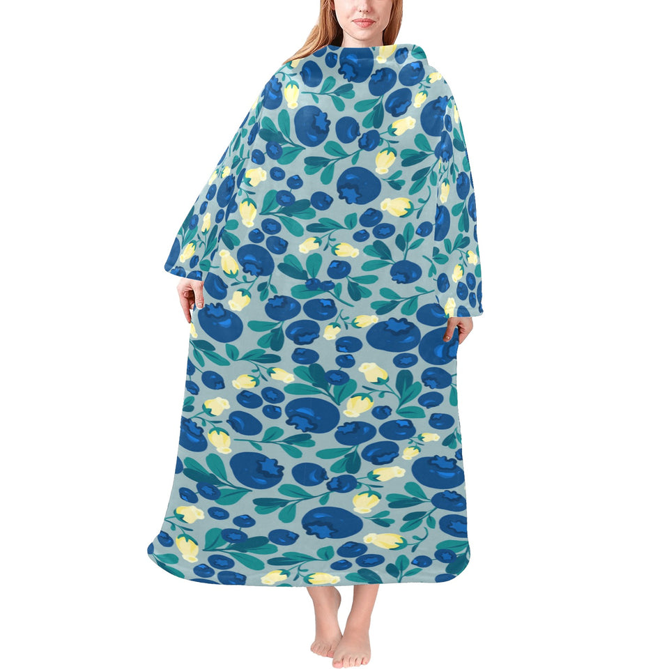 blueberry design pattern Blanket Robe with Sleeves
