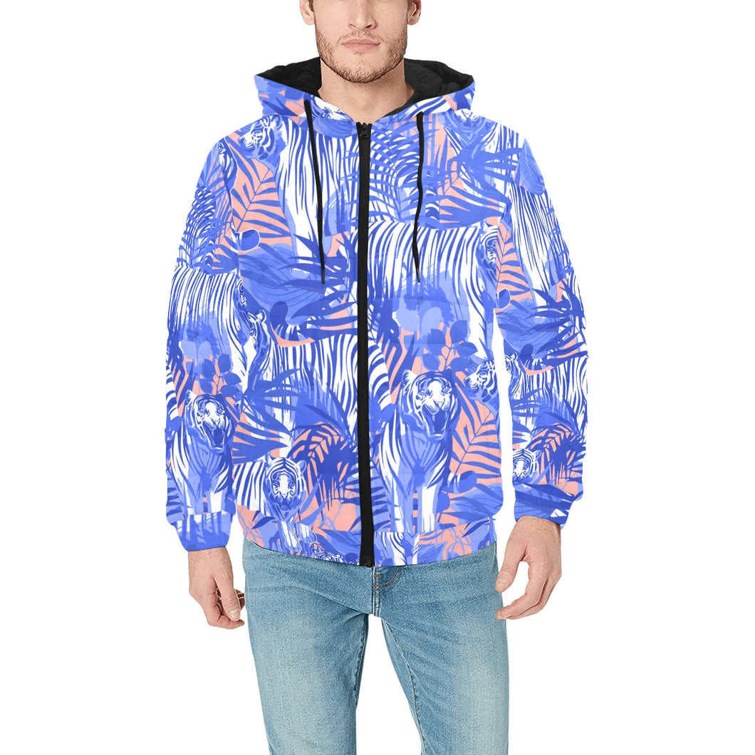 white bengal tigers pattern Men's Padded Hooded Jacket