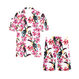 Toucan flower design pattern Men's V-Neck Short Pajama Set