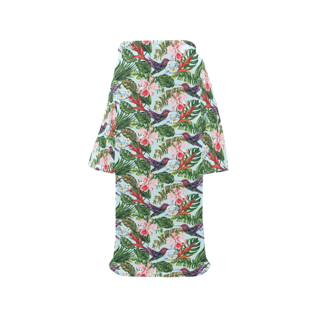 Hummingbird Pattern Print Design 05 Blanket Robe with Sleeves