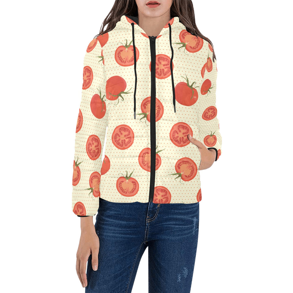 Tomato dot background Women's Padded Hooded Jacket