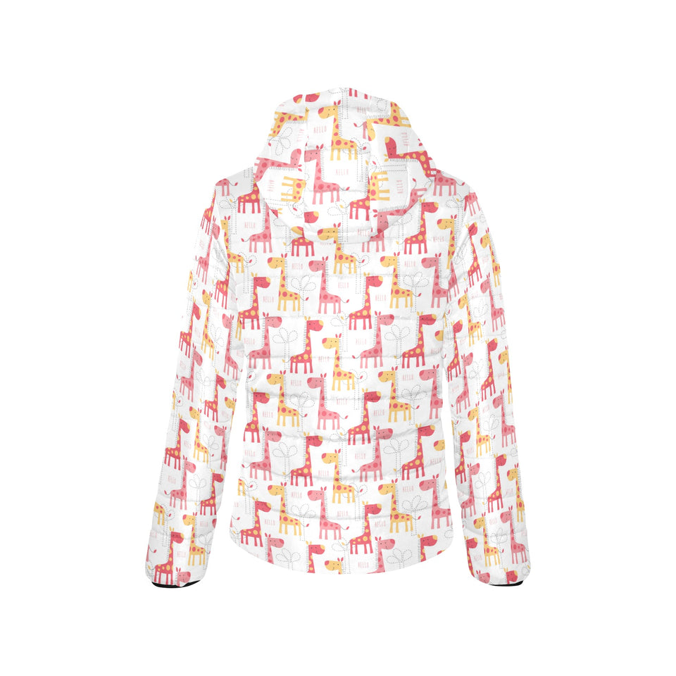 Giraffe Pattern Print Design 03 Women's Padded Hooded Jacket