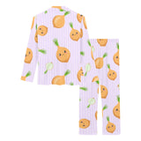 cute onions smiling faces purple background Women's Long Pajama Set