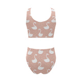 Swan flower light pink background Chest Bowknot High Waisted Bikini Swimsuit