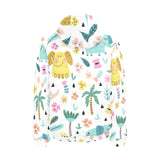 Cute elephants palm tree flower butterfly pattern Men's Padded Hooded Jacket