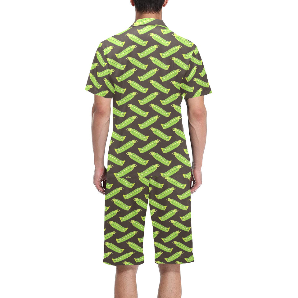 Green Peas Pattern Print Design 05 Men's V-Neck Short Pajama Set