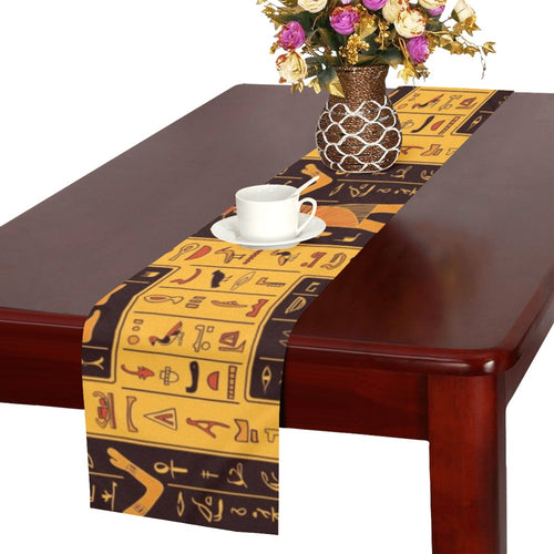 Egypt Hieroglyphics Pattern Print Design 05 Table Runner