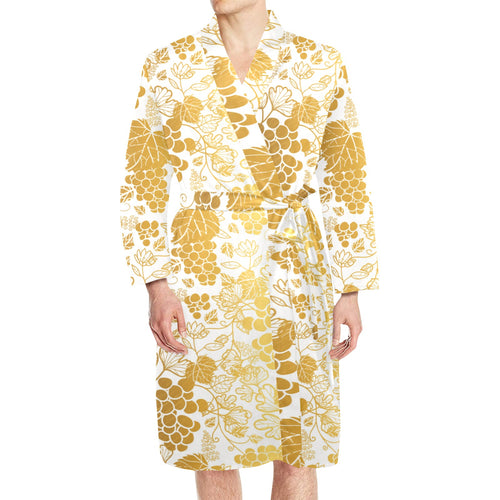 Gold grape pattern Men's Long Sleeve Belted Night Robe