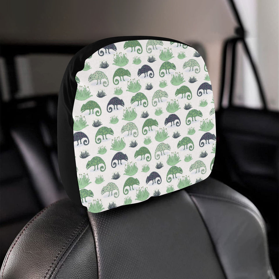 Chameleon lizard succulent plant pattern Car Headrest Cover