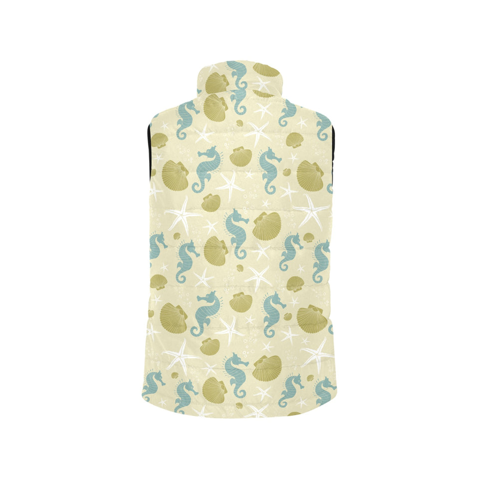 Seahorse shell starfish pattern background Women's Padded Vest