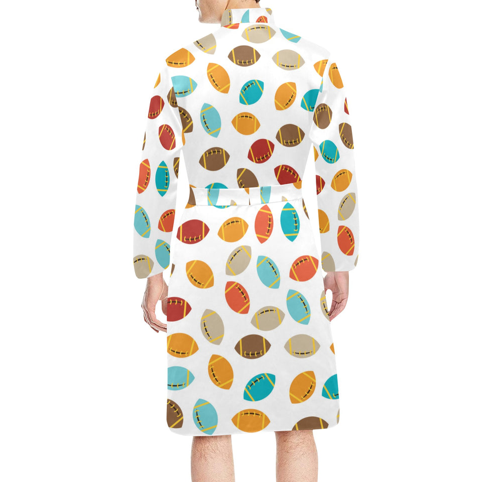 Colorful american football ball pattern Men's Long Sleeve Belted Night Robe