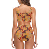 red rooster chicken cock pattern Chest Bowknot High Waisted Bikini Swimsuit