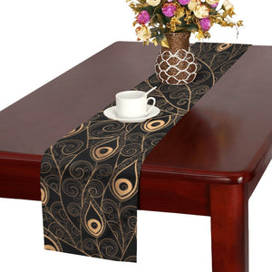 Gold peacock feather pattern Table Runner