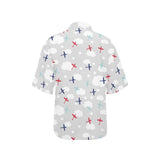 Airplane cloud grey background Women's All Over Print Hawaiian Shirt