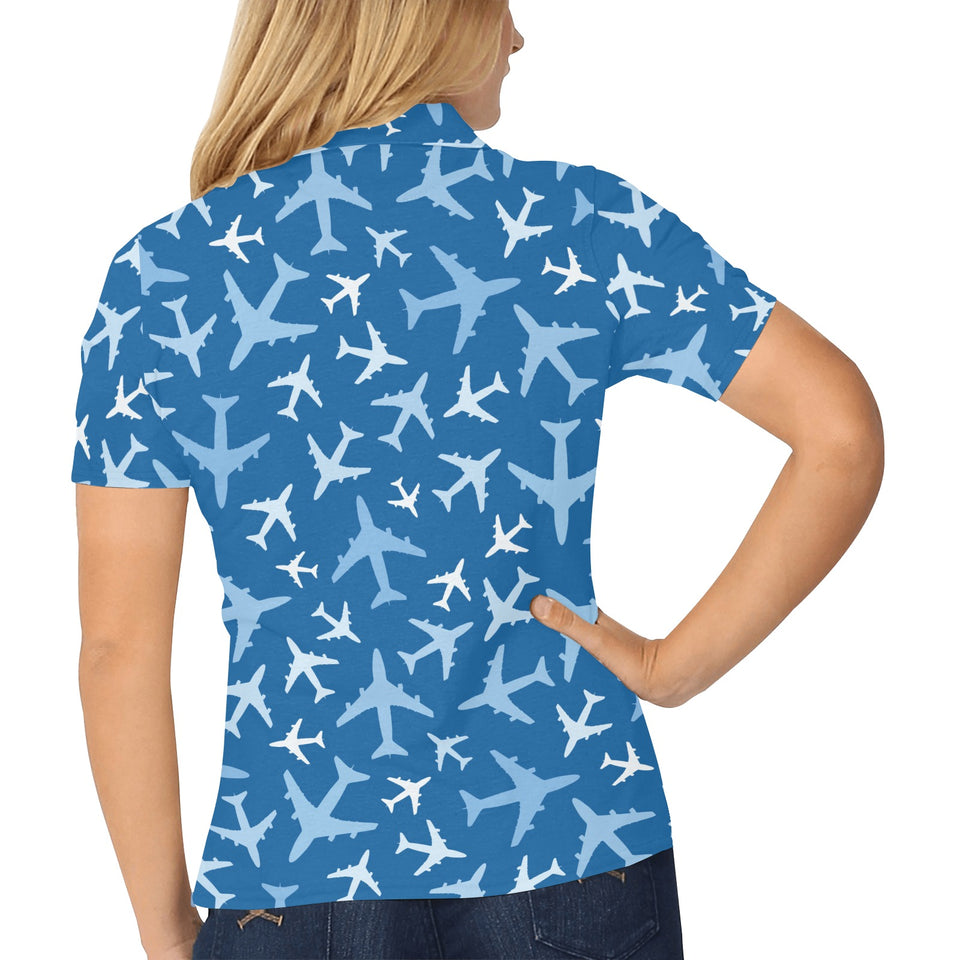 Airplane pattern in the sky Women's All Over Print Polo Shirt