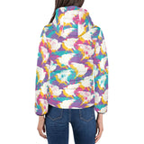 Colorful crow illustration pattern Women's Padded Hooded Jacket