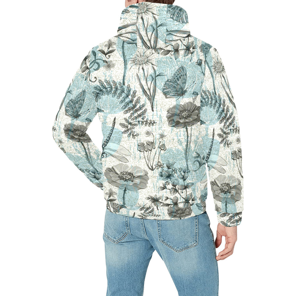 Dragonfly Butterfly Plants insect flower vintage s Men's Padded Hooded Jacket
