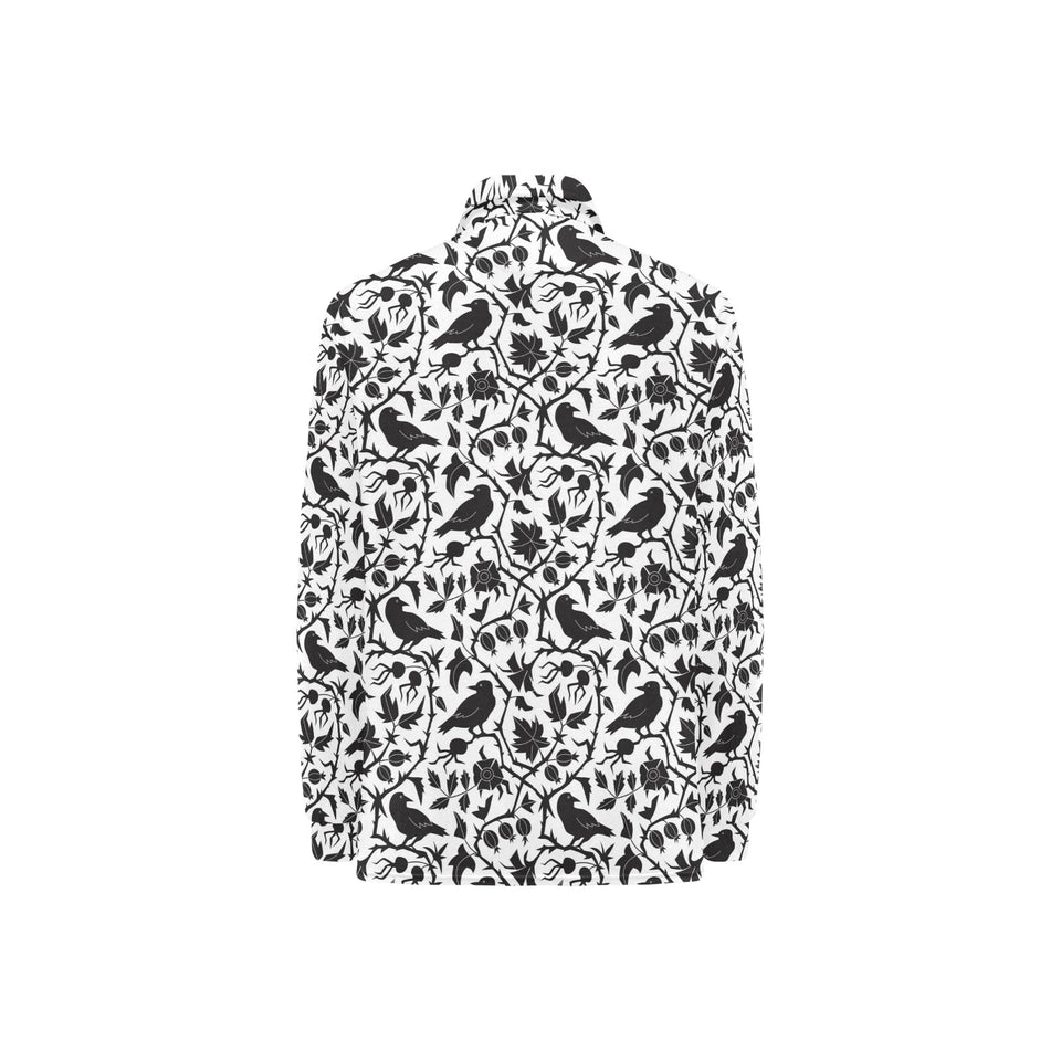 Crow dark floral pattern Women's Long Sleeve Polo Shirt