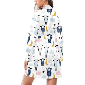 Cute sleeping sheep moon cloud pattern Women's Long Sleeve Belted Night Robe