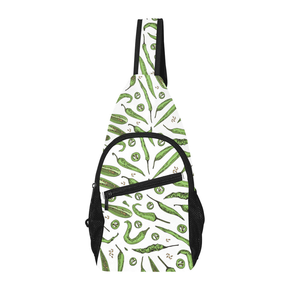 Hand drawn sketch style green Chili peppers patter All Over Print Chest Bag