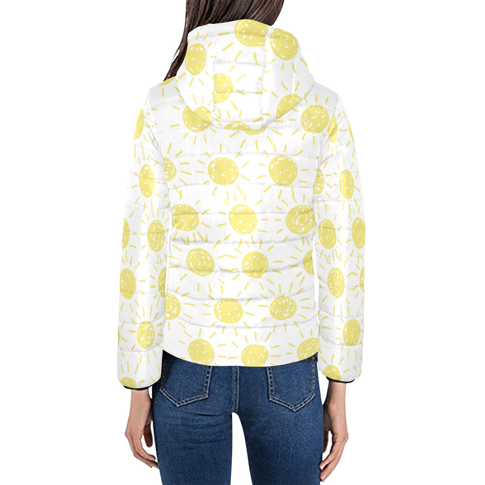 hand drawn sun pattern Women's Padded Hooded Jacket