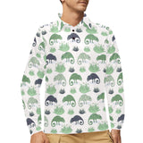 Chameleon lizard succulent plant pattern Men's Long Sleeve Polo Shirt
