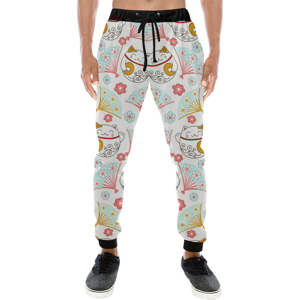 Maneki neko cat fan sakura Unisex Casual Sweatpants