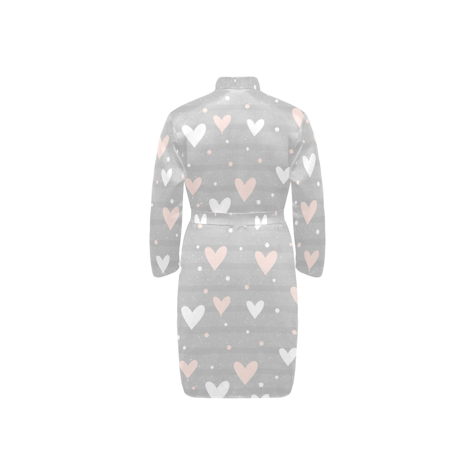 Heart pattern gray background Men's Long Sleeve Belted Night Robe